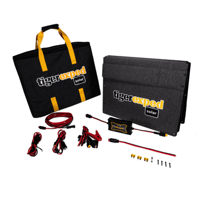 Produktbild der big tiger Monsun Edition Solartasche mit Zubehör wie Tasche, Laderegler und Anschlusskabeln