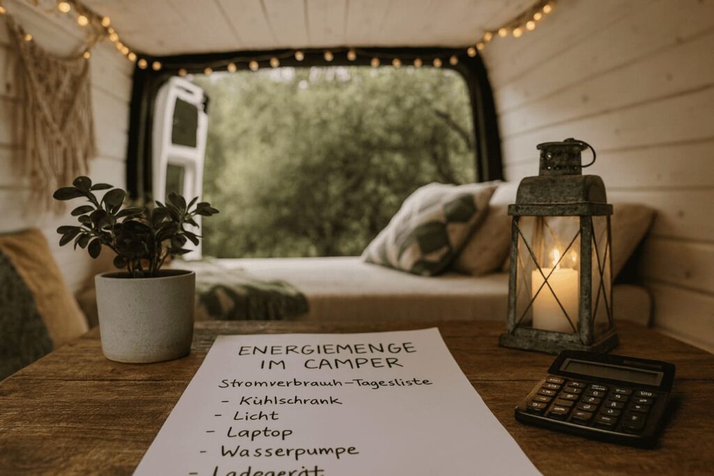 Benötigte Energiemenge im Camper berechnen. Liste mit Stromverbrauchern anlegen