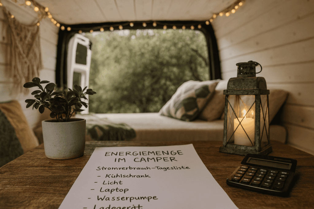 Benötigte Energiemenge im Camper berechnen. Liste mit Stromverbrauchern anlegen