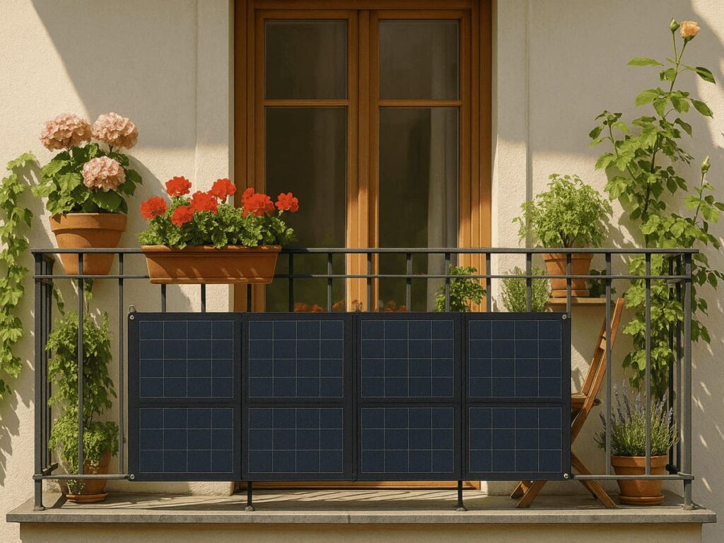 Balkon mit Solartasche als Balkonkraftwerk