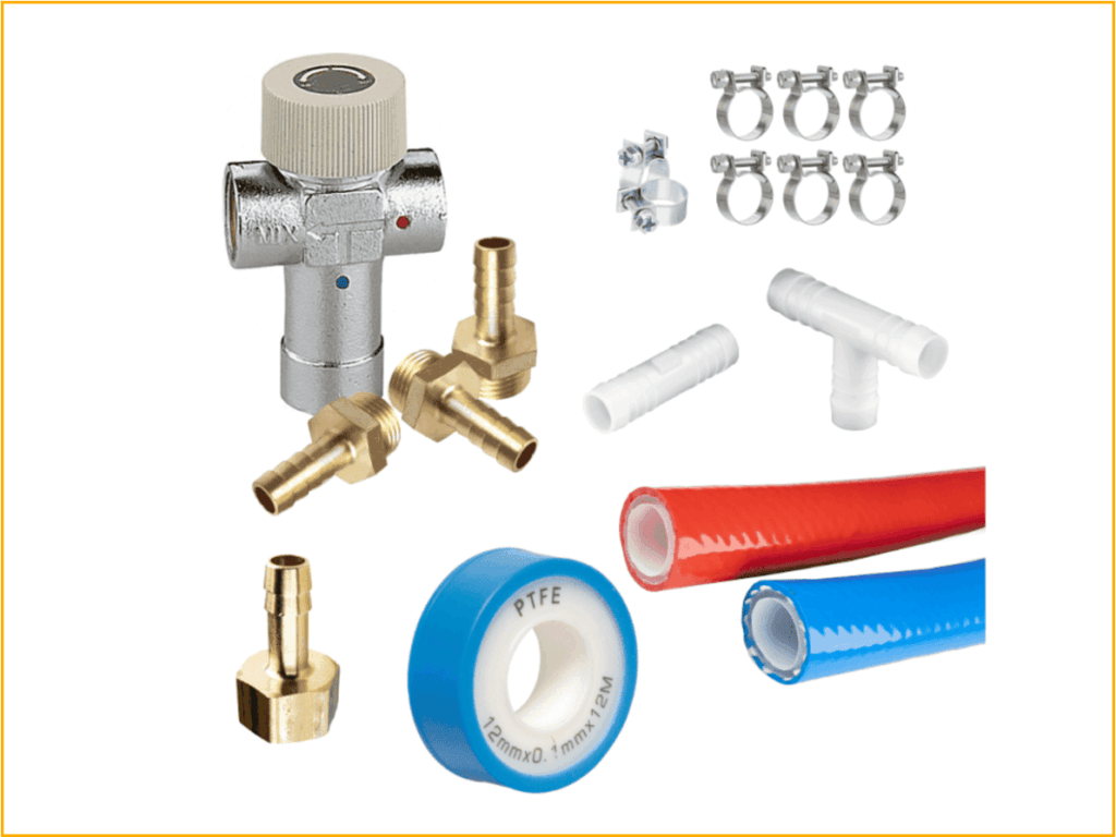 Heißwasser-Anschluss-Kit - Komponenten in der Übersicht
